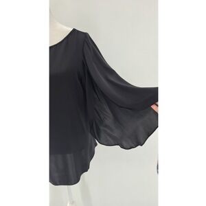 Whimsigoth Flowy 90s‎ Women Blouse Top Size 14 Black Witchy Ren Faire Fairy Goth